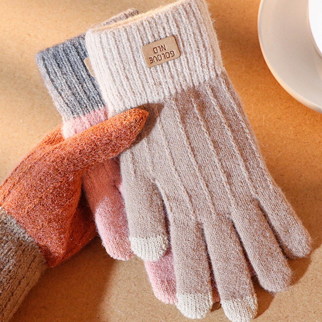 Găng Tay Chống Gió Dày Dặn Màu Trơn Có Thể Chạm Màn Hình Cảm Ứng