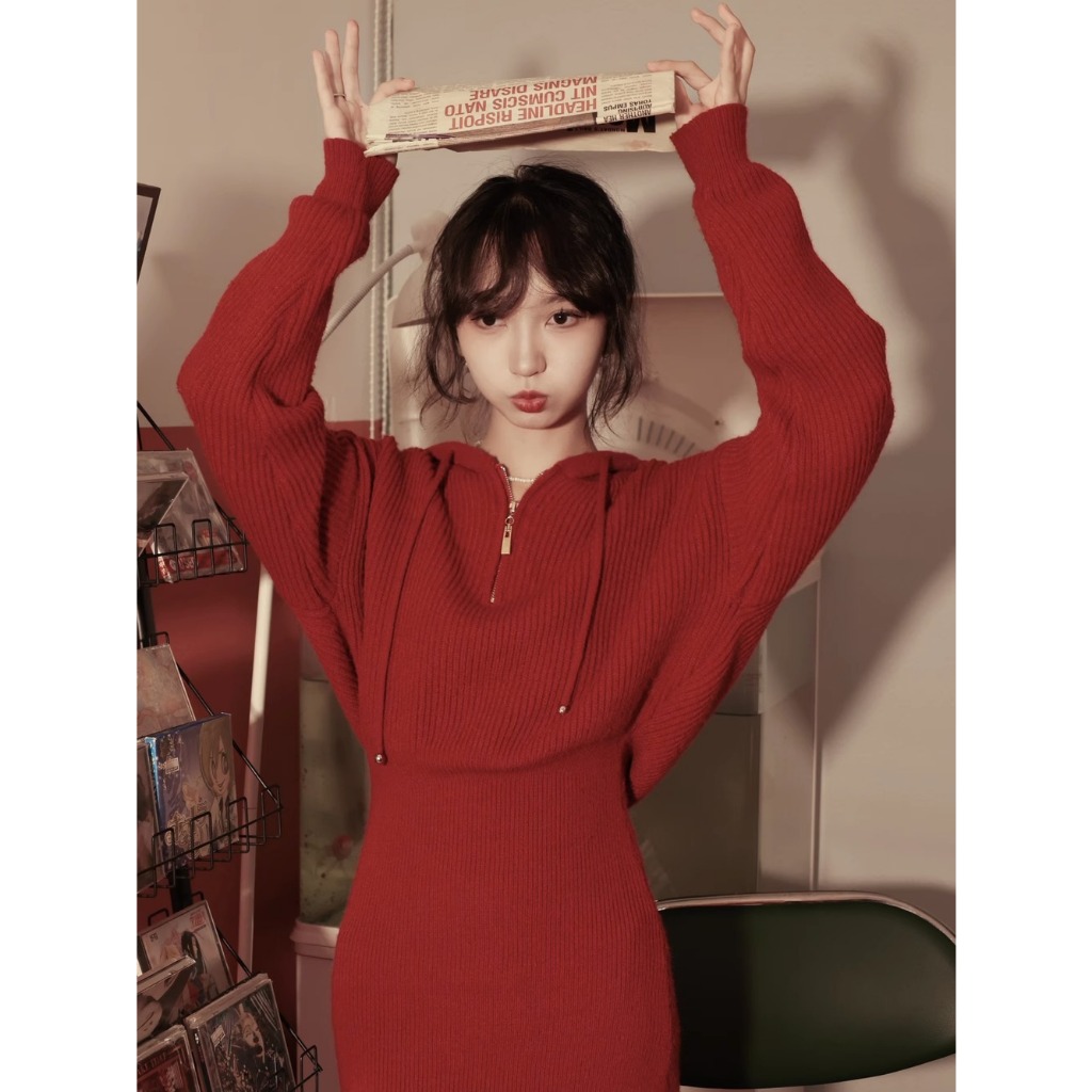 Mushiqi Đầm Len Ôm Dáng Phong Cách Giáng Sinh Thời Trang Cho Nữ