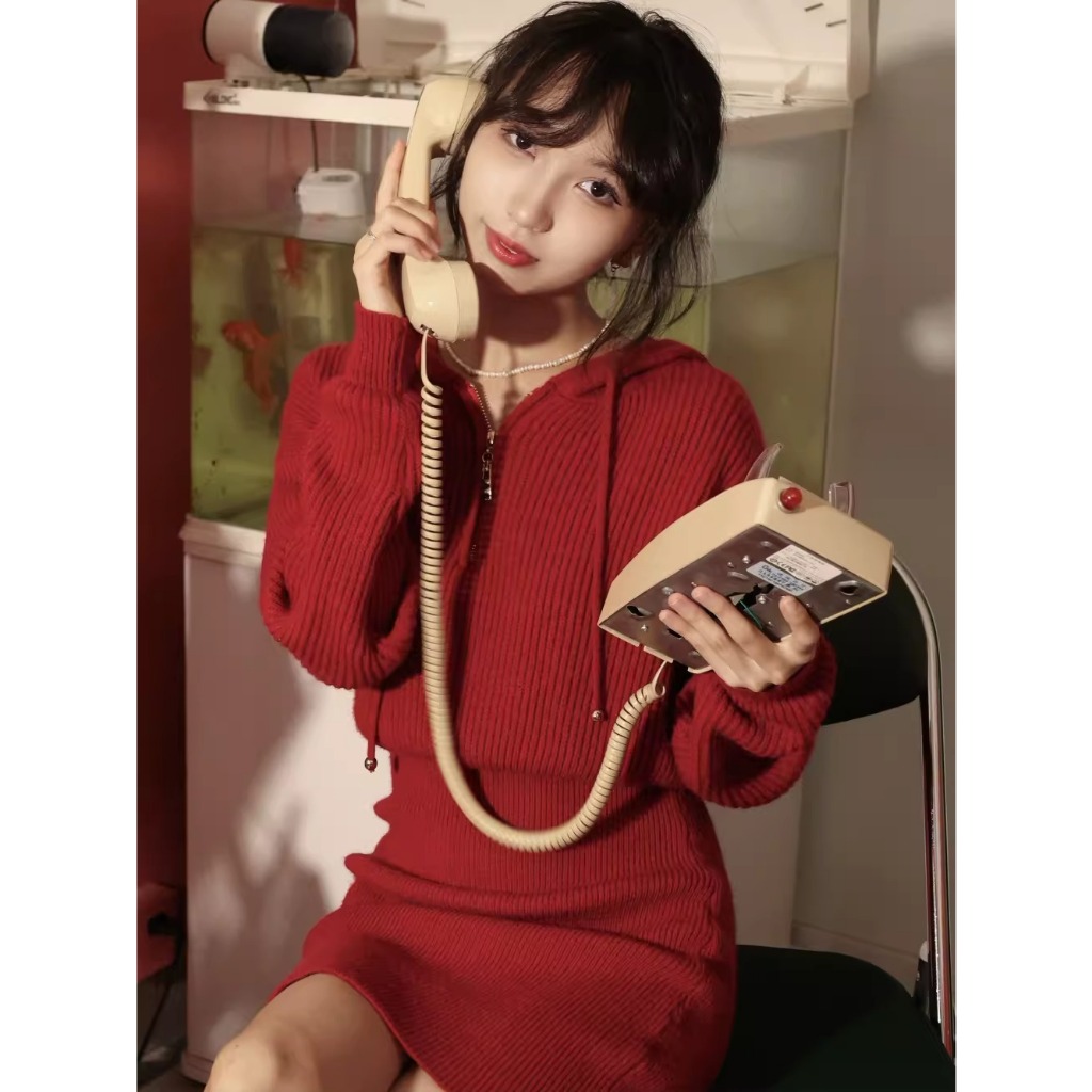 Mushiqi Đầm Len Ôm Dáng Phong Cách Giáng Sinh Thời Trang Cho Nữ