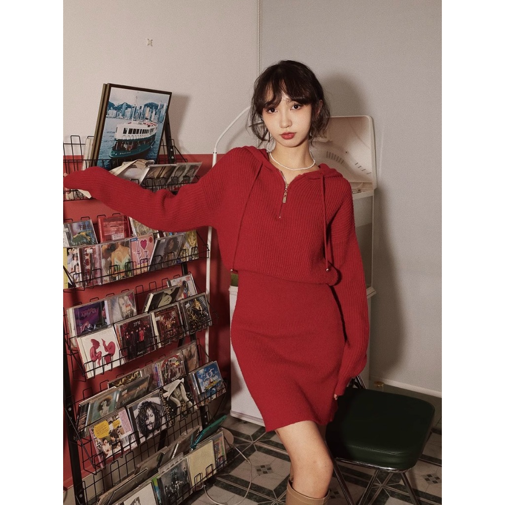 Mushiqi Đầm Len Ôm Dáng Phong Cách Giáng Sinh Thời Trang Cho Nữ