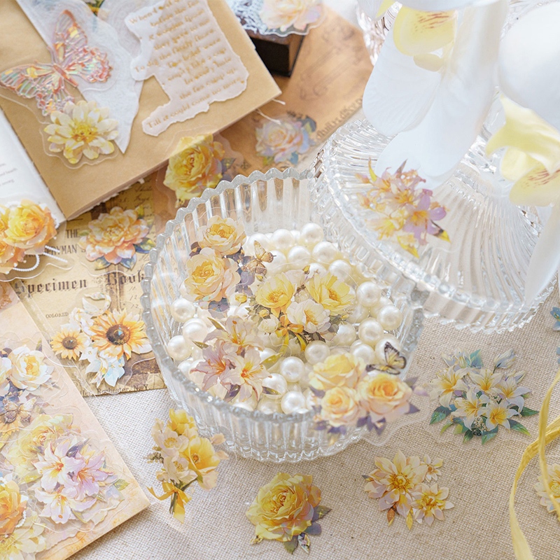 Mr. Paper 40 vé/túi Dán chống thấm nước PET Phong cách văn nghệ Hoa hồng Rung chuông len Hoa nhãn Sáng tạo tài khoản Nguyên liệu ghép đôi goolka DIY thiệp Cái cốc Hình dán trang trí