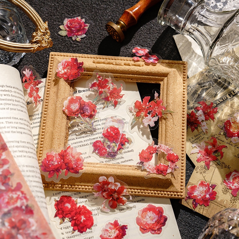 Mr. Paper 40 vé/túi Dán chống thấm nước PET Phong cách văn nghệ Hoa hồng Rung chuông len Hoa nhãn Sáng tạo tài khoản Nguyên liệu ghép đôi goolka DIY thiệp Cái cốc Hình dán trang trí