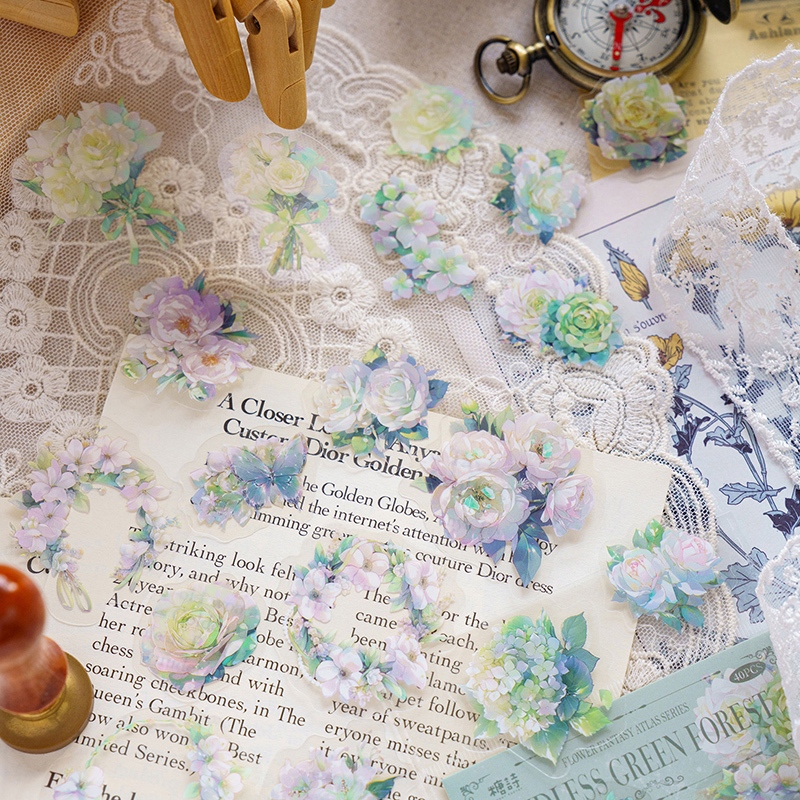 Mr. Paper 40 vé/túi Dán chống thấm nước PET Phong cách văn nghệ Hoa hồng Rung chuông len Hoa nhãn Sáng tạo tài khoản Nguyên liệu ghép đôi goolka DIY thiệp Cái cốc Hình dán trang trí