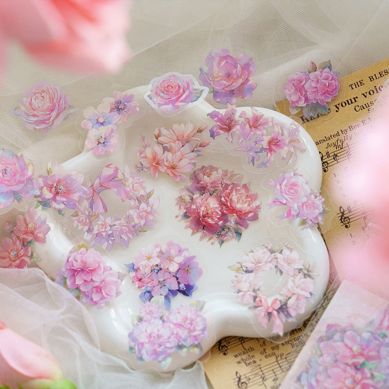 Mr. Paper 40 vé/túi Dán chống thấm nước PET Phong cách văn nghệ Hoa hồng Rung chuông len Hoa nhãn Sáng tạo tài khoản Nguyên liệu ghép đôi goolka DIY thiệp Cái cốc Hình dán trang trí