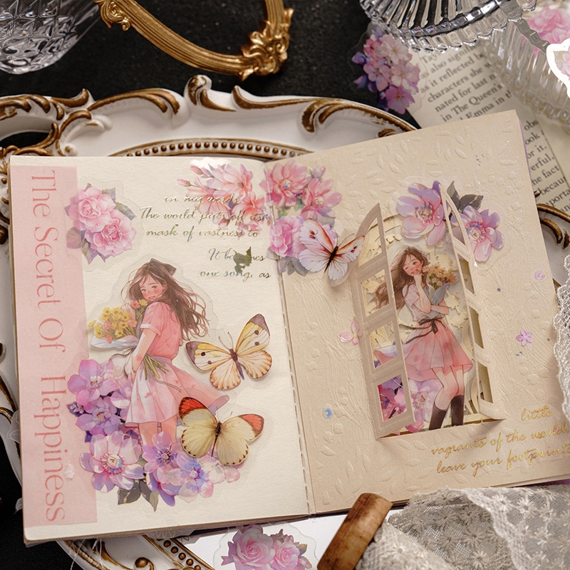 Mr. Paper 40 vé/túi Dán chống thấm nước PET Phong cách văn nghệ Hoa hồng Rung chuông len Hoa nhãn Sáng tạo tài khoản Nguyên liệu ghép đôi goolka DIY thiệp Cái cốc Hình dán trang trí