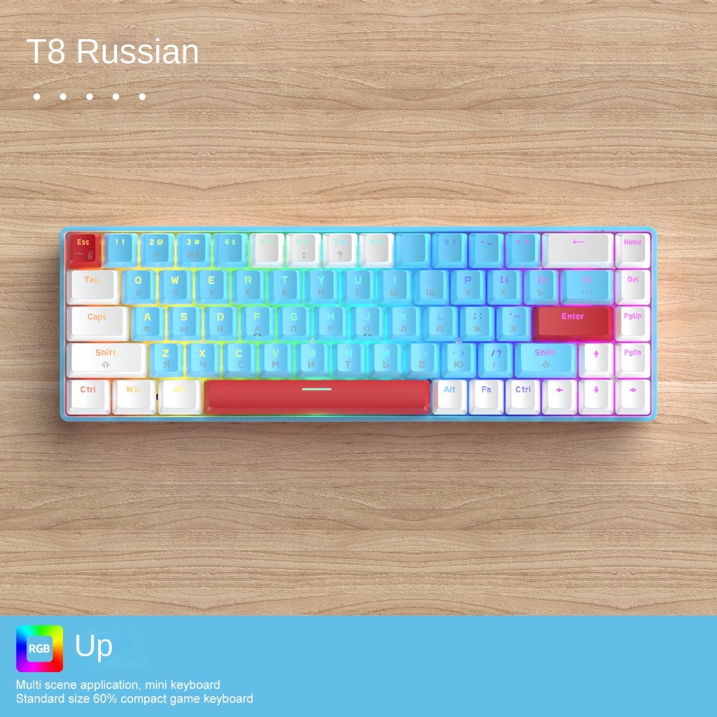 Bàn Phím Cơ Gaming t8 68 Phím Họa Tiết Sói rgb Dành Cho Máy Tính Xách Tay / Máy Tính Bảng