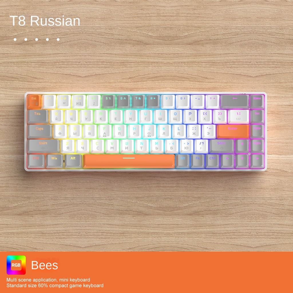 Bàn Phím Cơ Gaming t8 68 Phím Họa Tiết Sói rgb Dành Cho Máy Tính Xách Tay / Máy Tính Bảng