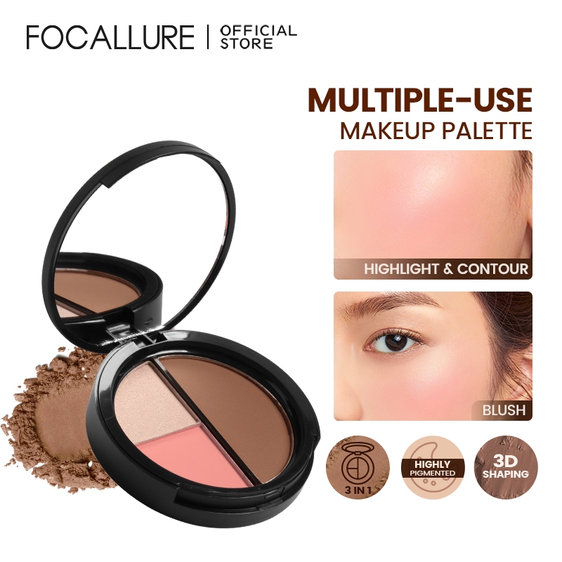 Bảng phấn Focallure 3 màu bắt sáng tạo khối má hồng Bột tạo đường viền