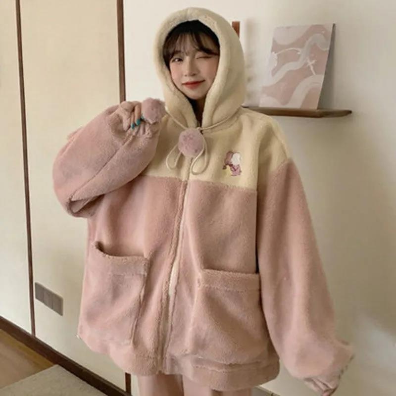 Karley Áo Hoodie Giá Rẻ Cừu Dáng Rộng Có Khóa Kéo Dễ Thương Thời Trang Thu Đông Cho Nữ