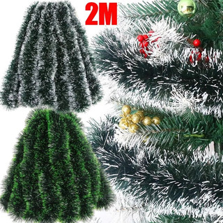 Đồ dùng dự tiệc bằng mía màu trắng đậm màu xanh lá cây đậm / Vòng hoa mô phỏng hoa Madder / Đồ trang trí ruy băng cây Giáng sinh / Thanh trang trí Giáng sinh đầy màu sắc 200 cm Vòng hoa ruy băng /