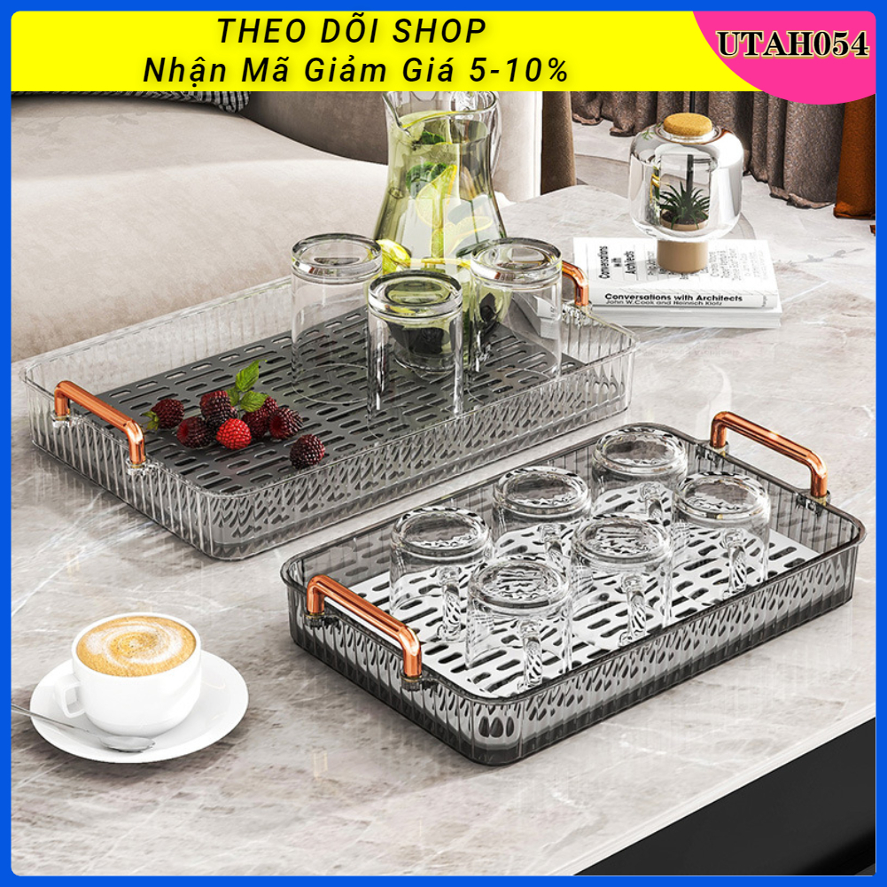 Khay úp ly - Kệ úp cốc - Khay Trà có tay cầm Thoát Nước Hình Chữ Nhật Chống Trượt Decor Bữa Tiệc Bàn Bếp【Utah054】