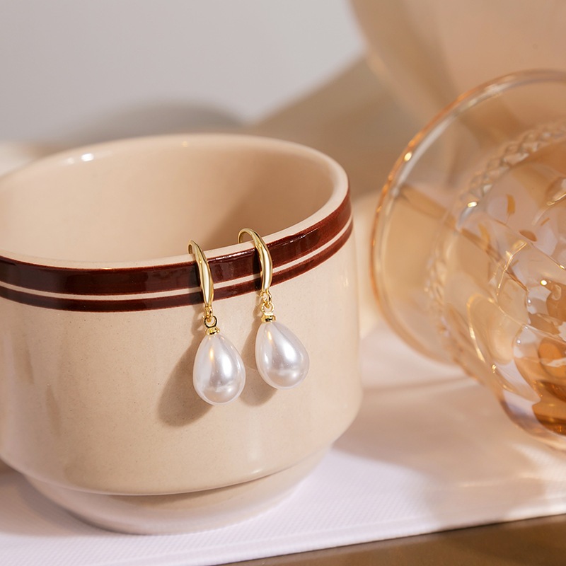 Bông tai kim bạc S925 phối ngọc trai đơn giản thanh lịch cho nữ