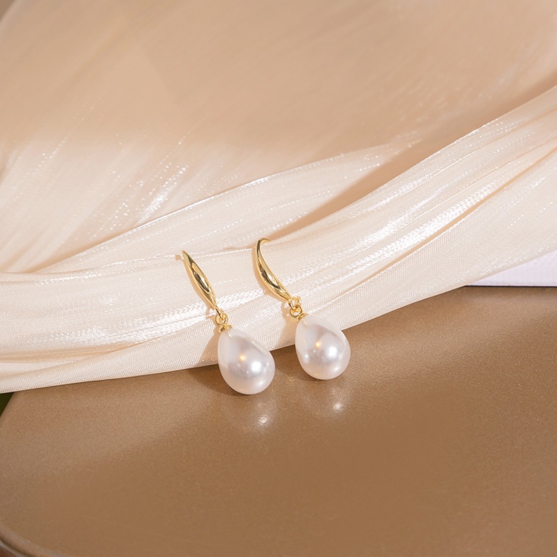 Bông tai kim bạc S925 phối ngọc trai đơn giản thanh lịch cho nữ