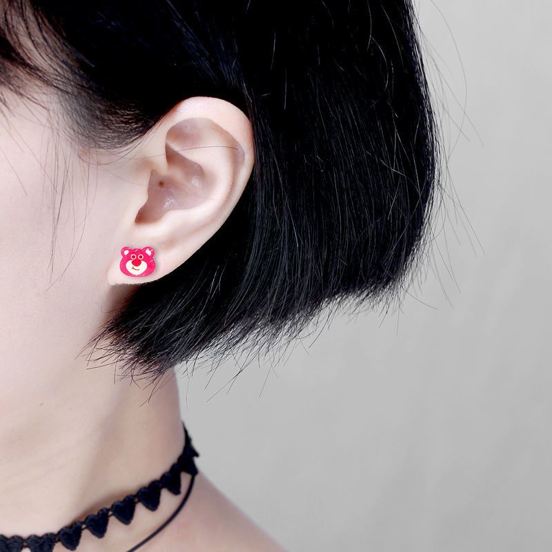 Khuyên Kẹp Vành Tai Không Cần Xỏ Lỗ Hình Tai Gấu / Dâu Tây Nhỏ Dễ Thương Thời Trang Cho Nữ Sinh Và Học Sinh Không C