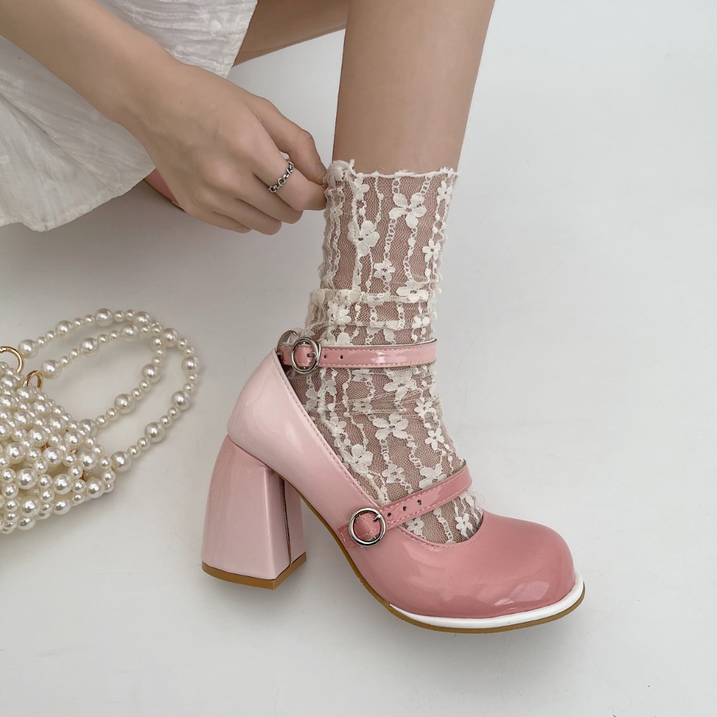 Giày Cao Gót Da Đế Dày Màu gradient Phong Cách retro Nhật Bản