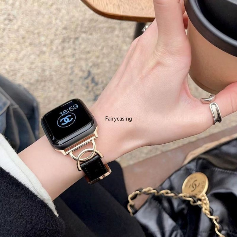 Dây Đeo Bằng Da Dành Cho Đồng Hồ Thông Minh AW Watch 9 8 7 6 SE 5 4 3 Metal Double D Ultra 2 49mm 38mm 40mm 41mm 42mm 44mm 45mm for iwatch