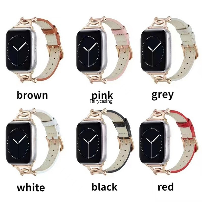 Dây Đeo Bằng Da Dành Cho Đồng Hồ Thông Minh AW Watch 9 8 7 6 SE 5 4 3 Metal Double D Ultra 2 49mm 38mm 40mm 41mm 42mm 44mm 45mm for iwatch
