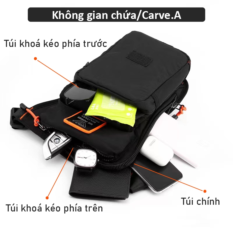 Carve.a Store Balo đeo hông túi đeo chéo nam Túi nhiều ngăn Chống trầy chống nát Túi đeo chéo nhỏ