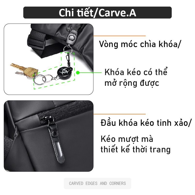 Carve.a Store Túi đeo chéo nam Túi đeo chéo nam đen Chống Nước  Chất Liệu Cao Cấp Túi da nam