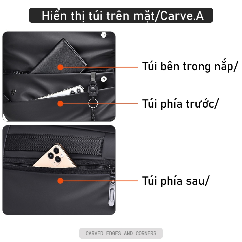 Carve.a Store Túi đeo chéo nam Túi đeo chéo nam đen Chống Nước  Chất Liệu Cao Cấp Túi da nam