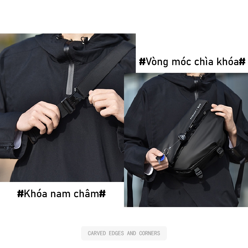 Carve.a Store Túi đeo chéo nam Túi đeo chéo nam đen Chống Nước  Chất Liệu Cao Cấp Túi da nam