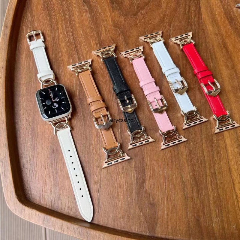 Dây Đeo Bằng Da Dành Cho Đồng Hồ Thông Minh AW Watch 9 8 7 6 SE 5 4 3 Metal Double D Ultra 2 49mm 38mm 40mm 41mm 42mm 44mm 45mm for iwatch