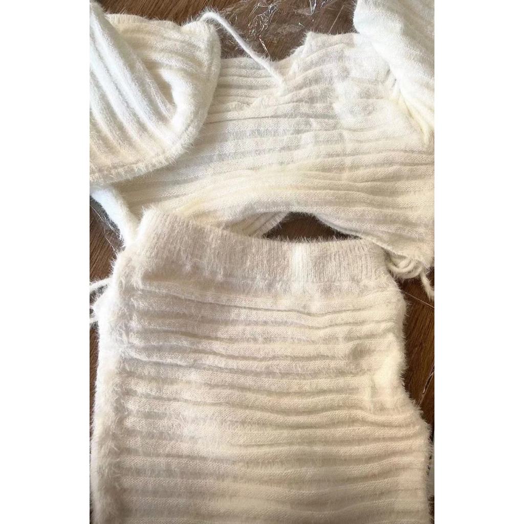 Set Áo Thun Dài Tay + Chân Váy Dệt Kim Thời Trang Dành Cho Nữ