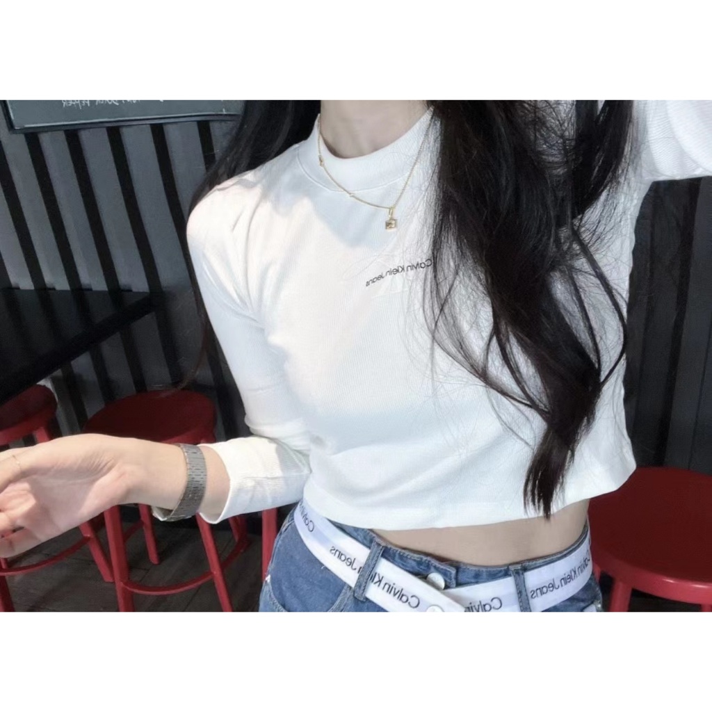 CKss Áo Thun Tay Dài Dáng Ôm In Chữ Phong Cách Âu Mỹ Thời Trang Cho Bạn Gái