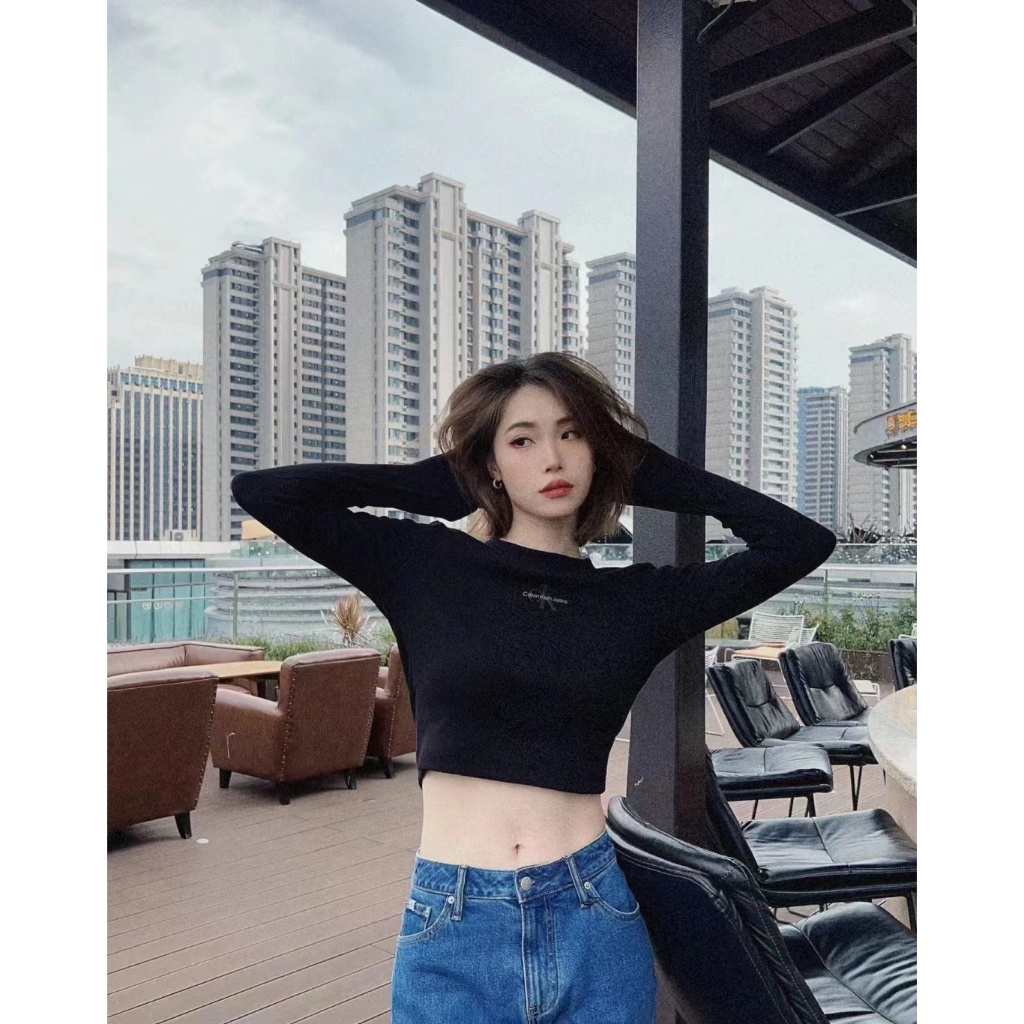 CKss Áo Thun Tay Dài Dáng Ôm In Chữ Phong Cách Âu Mỹ Thời Trang Cho Bạn Gái