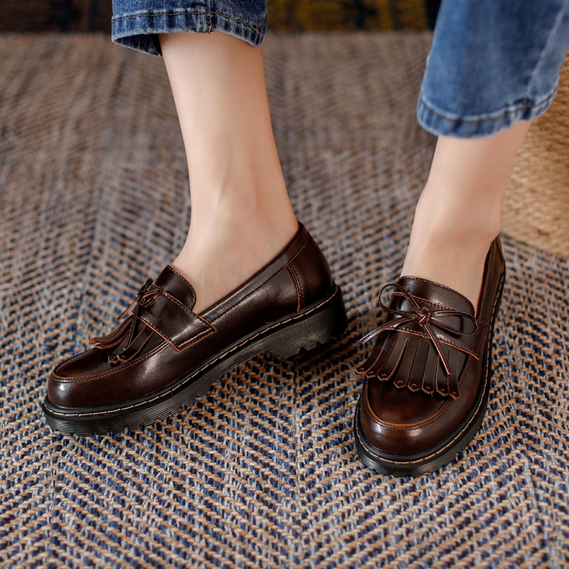 Da Bò Đế Dày 3cm Tăng Chiều Cao Phong Cách retro Cho Nữ