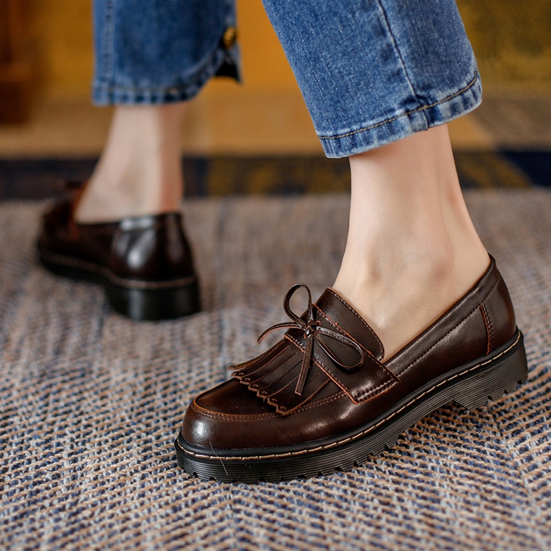 Da Bò Đế Dày 3cm Tăng Chiều Cao Phong Cách retro Cho Nữ