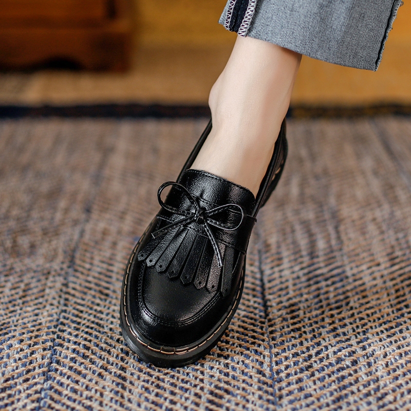 Da Bò Đế Dày 3cm Tăng Chiều Cao Phong Cách retro Cho Nữ