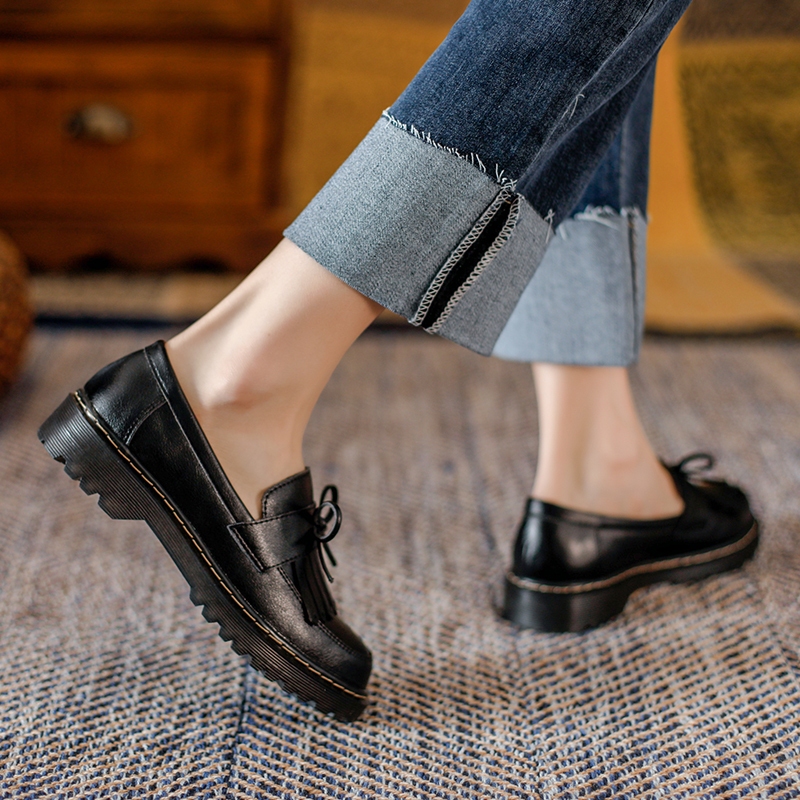 Da Bò Đế Dày 3cm Tăng Chiều Cao Phong Cách retro Cho Nữ