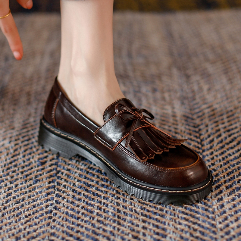 Da Bò Đế Dày 3cm Tăng Chiều Cao Phong Cách retro Cho Nữ