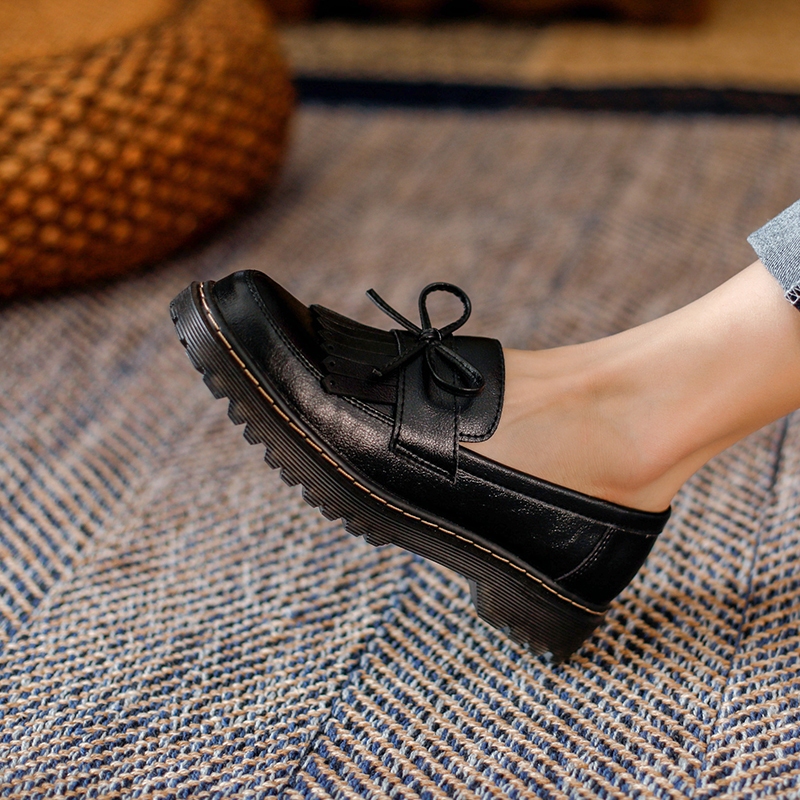 Da Bò Đế Dày 3cm Tăng Chiều Cao Phong Cách retro Cho Nữ