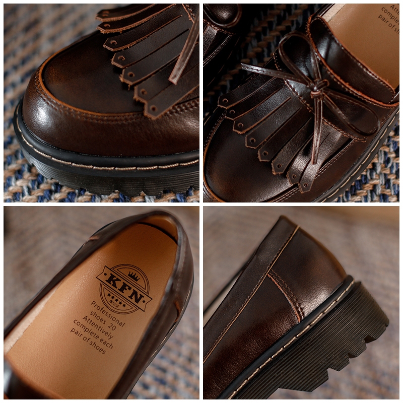 Da Bò Đế Dày 3cm Tăng Chiều Cao Phong Cách retro Cho Nữ