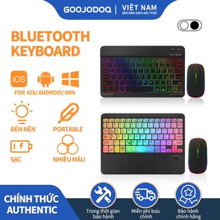 Bàn phím không dây goojodoq có đèn nền RGB màu cầu vồng và chuột cảm ứng thích hợp cho iPad iOS Android Windows