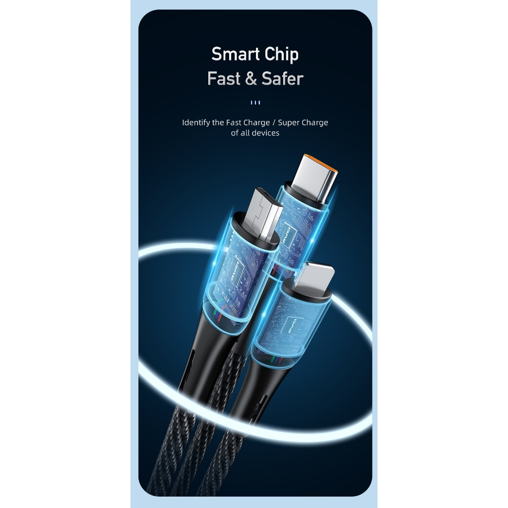 Cáp sạc siêu nhanh AWEI CL-972 thiết kế 3 trong 1 USB sang M+C+L Type C 120W thích hợp cho Samsung iPhone Huawei