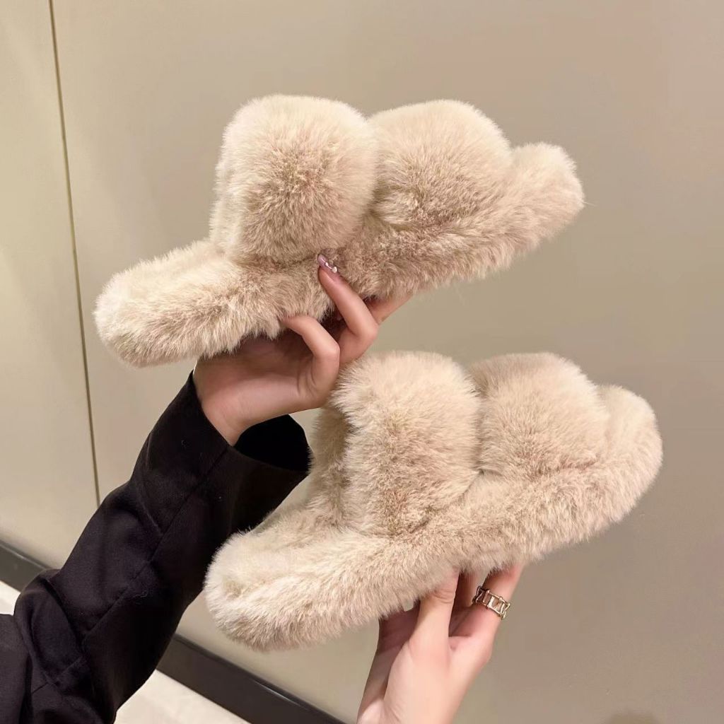 Giày cotton nữ kiểu chống trơn trượt và ấm áp Phủ Lông mềm đế 2cm siêu Thời Trang Tính Dép lông đi trong