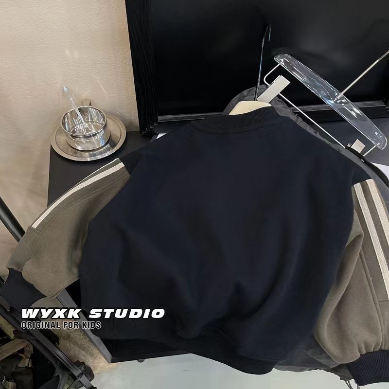 Áo Nỉ Lót Lông Cừu Một Mảnh Màu Sắc Đơn Giản Phong Cách Hàn Quốc Dành Cho Bé Trai