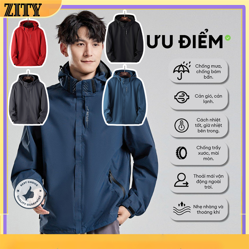 ZITY Áo Khoác Gió Hoạ Tiết & Trơn Chốt Cổ Nhiều Mầu Nam Nữ 2 lớp | tráng bạc, chống nước, chống gió-ngăn tia UV-đi phượt