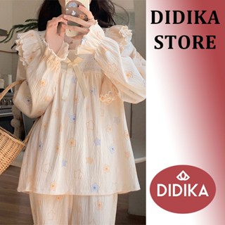 DIDIKA Bộ Đồ Ngủ Tay Phồng Phối Ren Dáng Chữ u Ngọt Ngào Cho Nữ