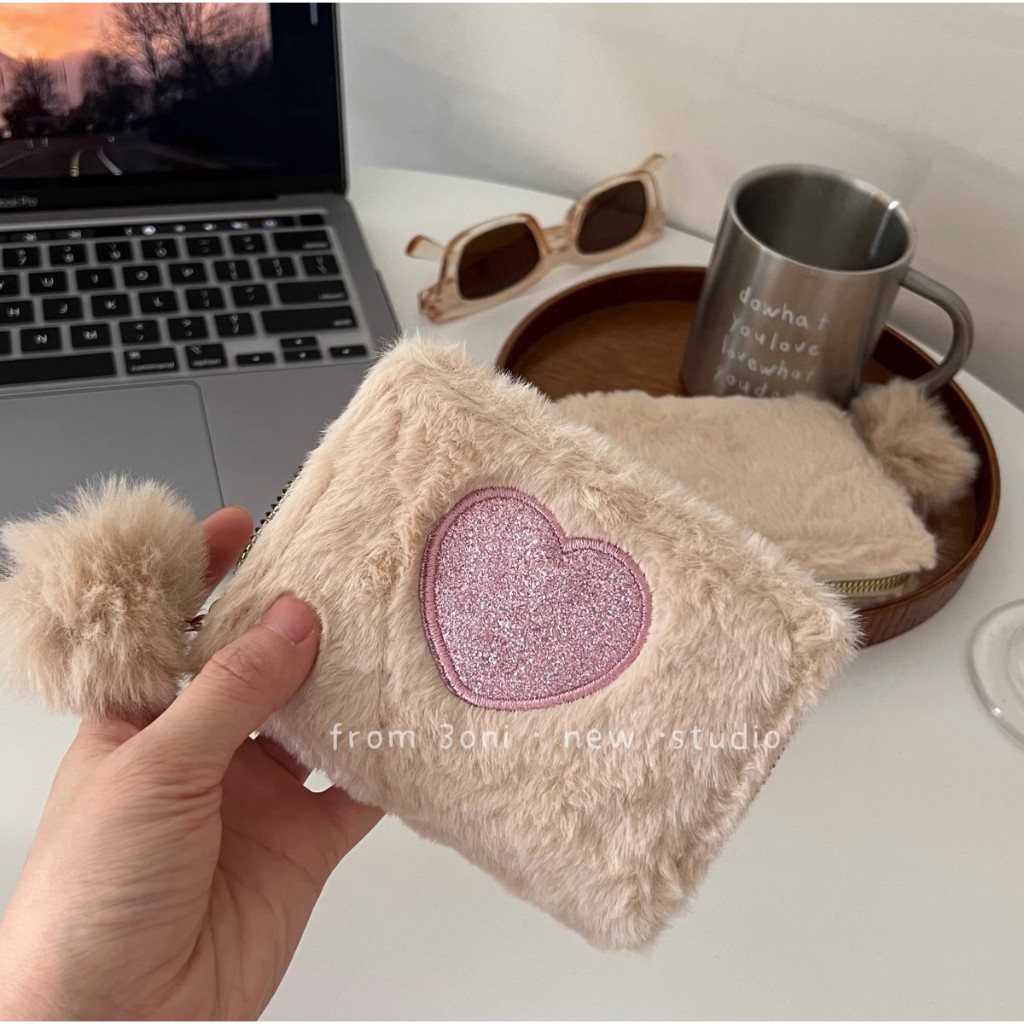 NALLCHEER Ví Khóa Kéo Thêu Trái Tim Hoạt Hình Nhật Bản Đáng Yêu Dành Cho Nữ