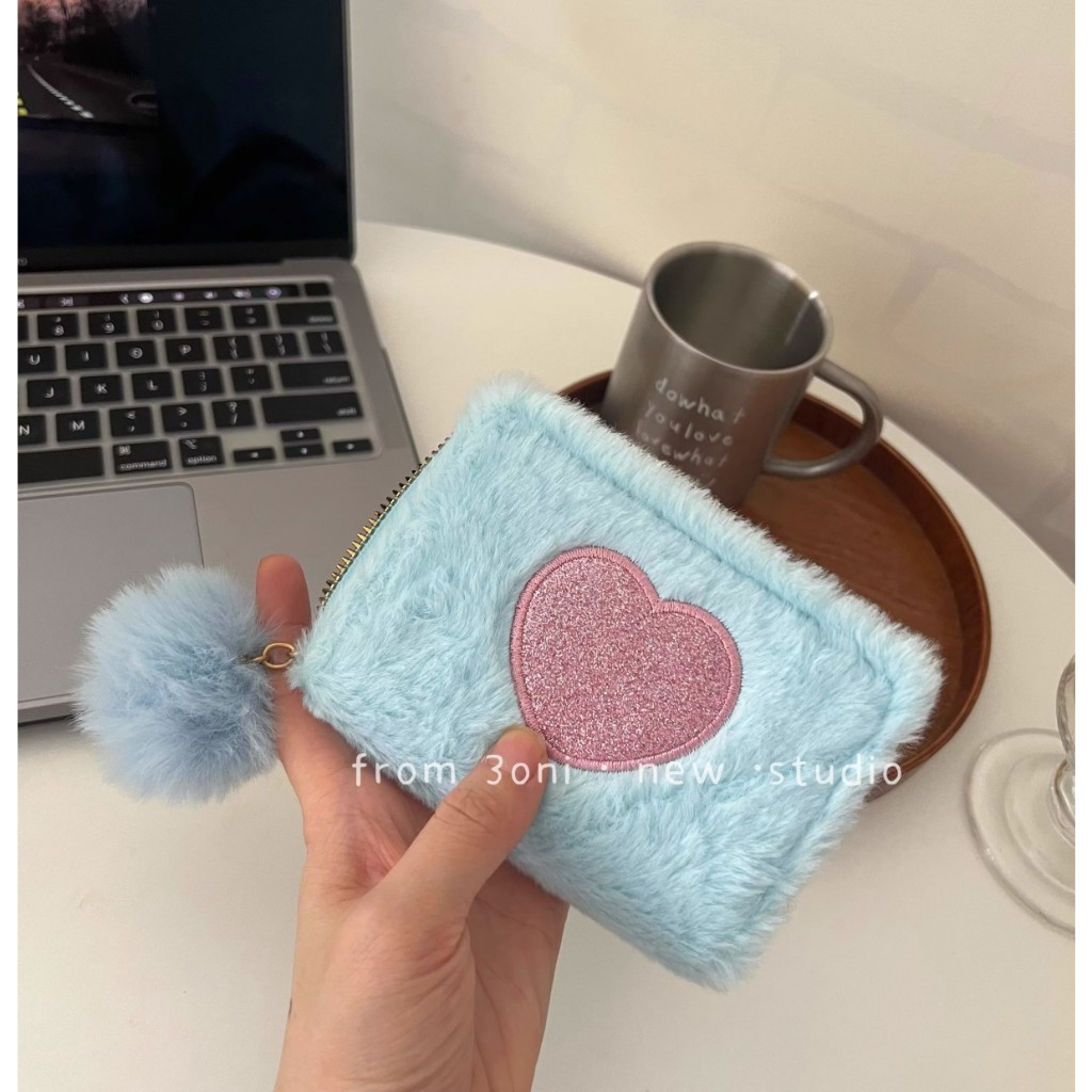 NALLCHEER Ví Khóa Kéo Thêu Trái Tim Hoạt Hình Nhật Bản Đáng Yêu Dành Cho Nữ