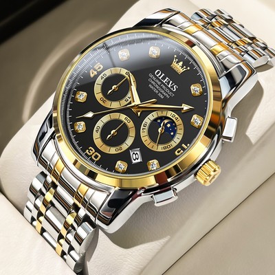 OLEVS 2889 Chính Hãng Dây Thép Không Gỉ Nam Chức Năng Chronograph Lịch Mặt Dạ Quang Chống Thấm Nước