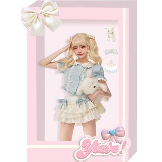 Set Áo Thun Ngắn Tay + Chân Váy Tầng Màu Xanh Dương / Trắng Thời Trang Mùa Hè Cho Bé Gái