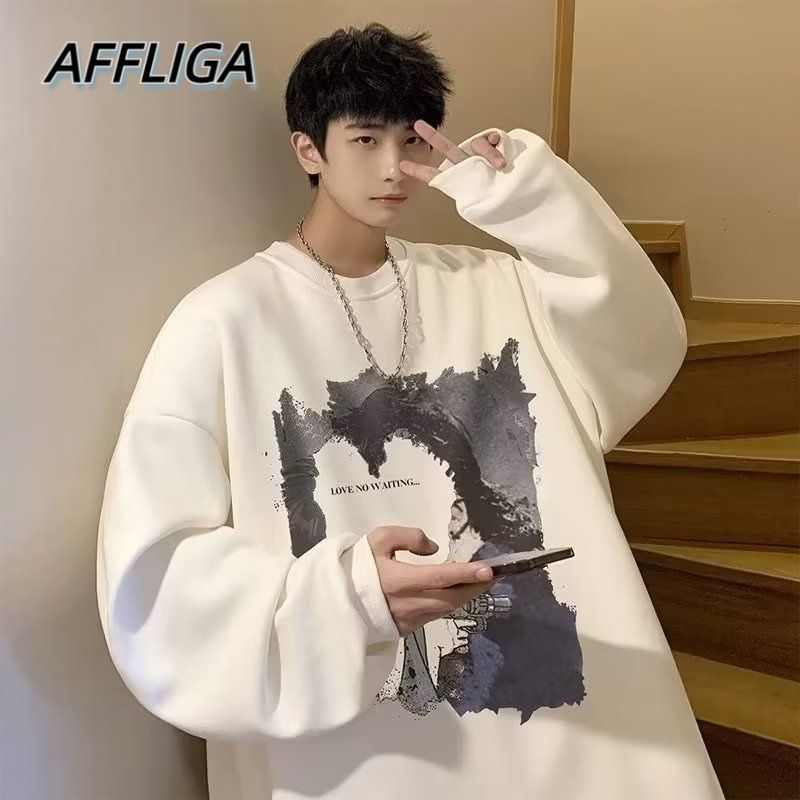 ✦AFFLIGA✦ Vintage Zhongshan Sweater Men's Winter American High Street Ins Tide Brand Loose Large Size Oversize Jacket Shandong Jimo Sweater Men's 100% Cotton