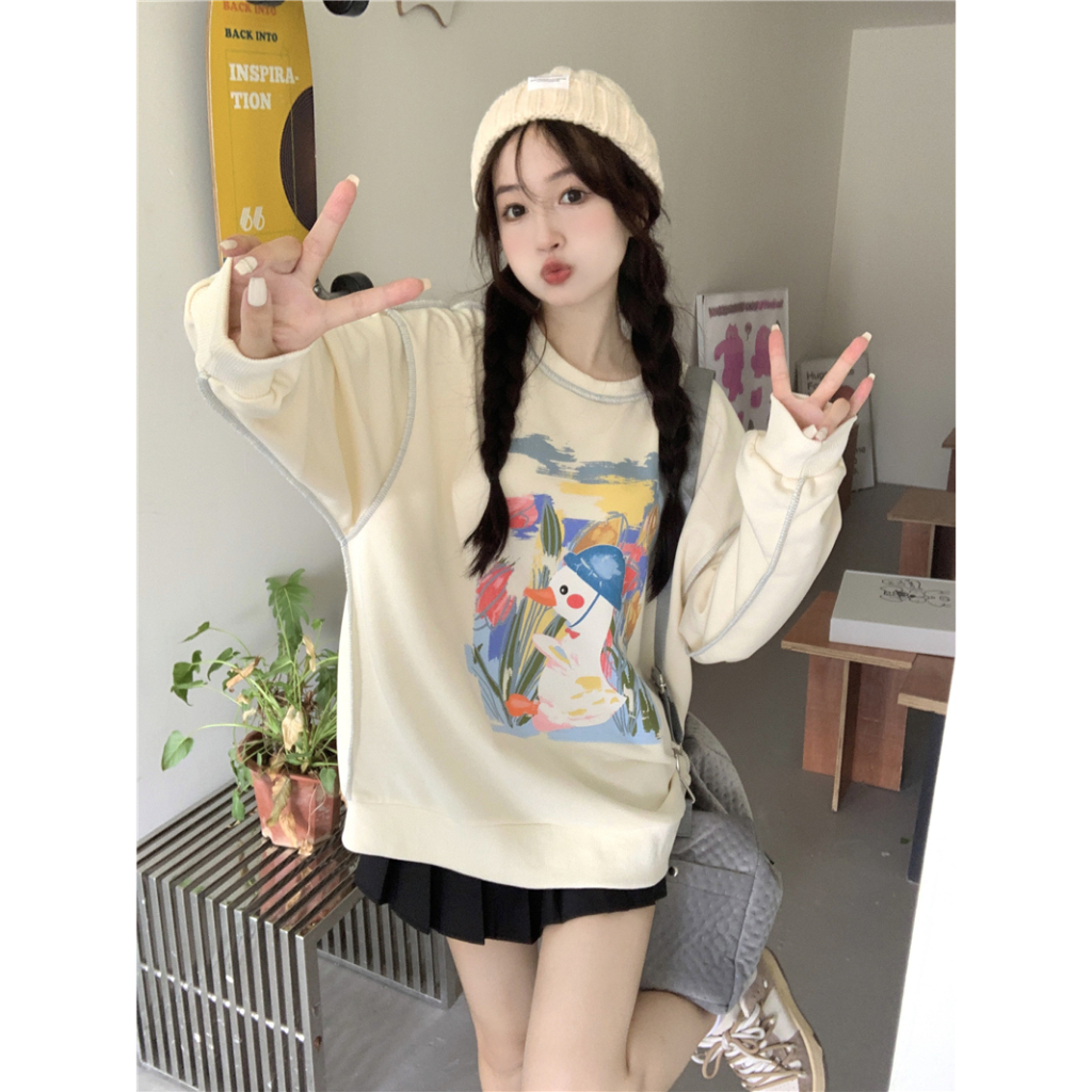 Áo Nỉ Nữ Dài Tay Cổ Tròn Thời Trang Hàn