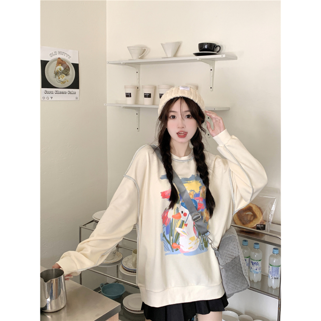 Áo Nỉ Nữ Dài Tay Cổ Tròn Thời Trang Hàn