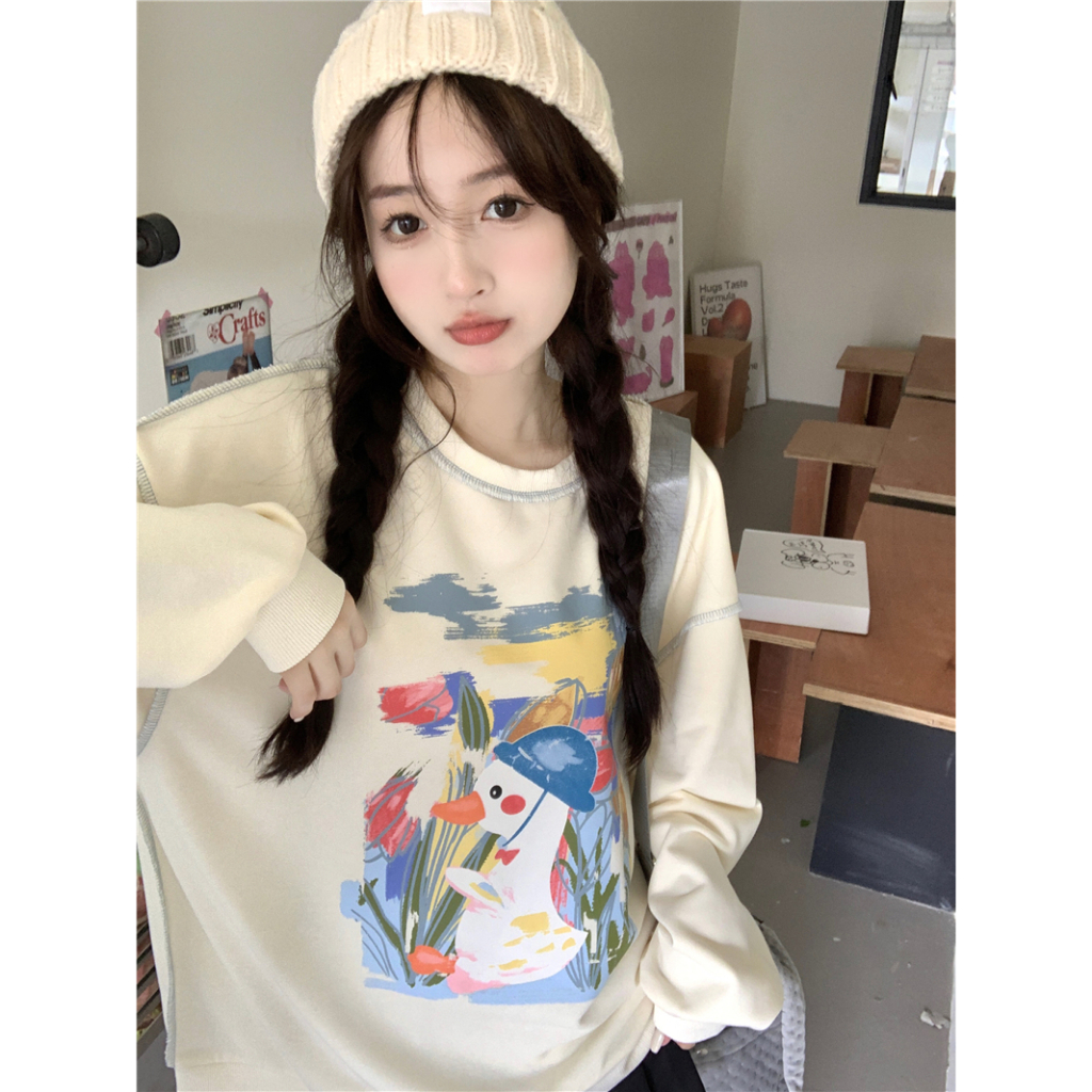 Áo Nỉ Nữ Dài Tay Cổ Tròn Thời Trang Hàn